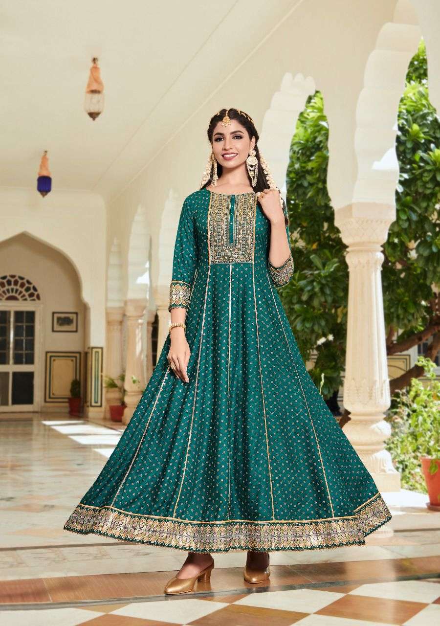 COLOURBAR VOL-8 BY KAJAL STYLE 8001 TO 8008 SERIES BEAUTIFUL STYLISH FANCY COLORFUL CASUAL WEAR & ETHNIC WEAR RAYON EMBROIDERED GOWNS AT WHOLESALE PRICE