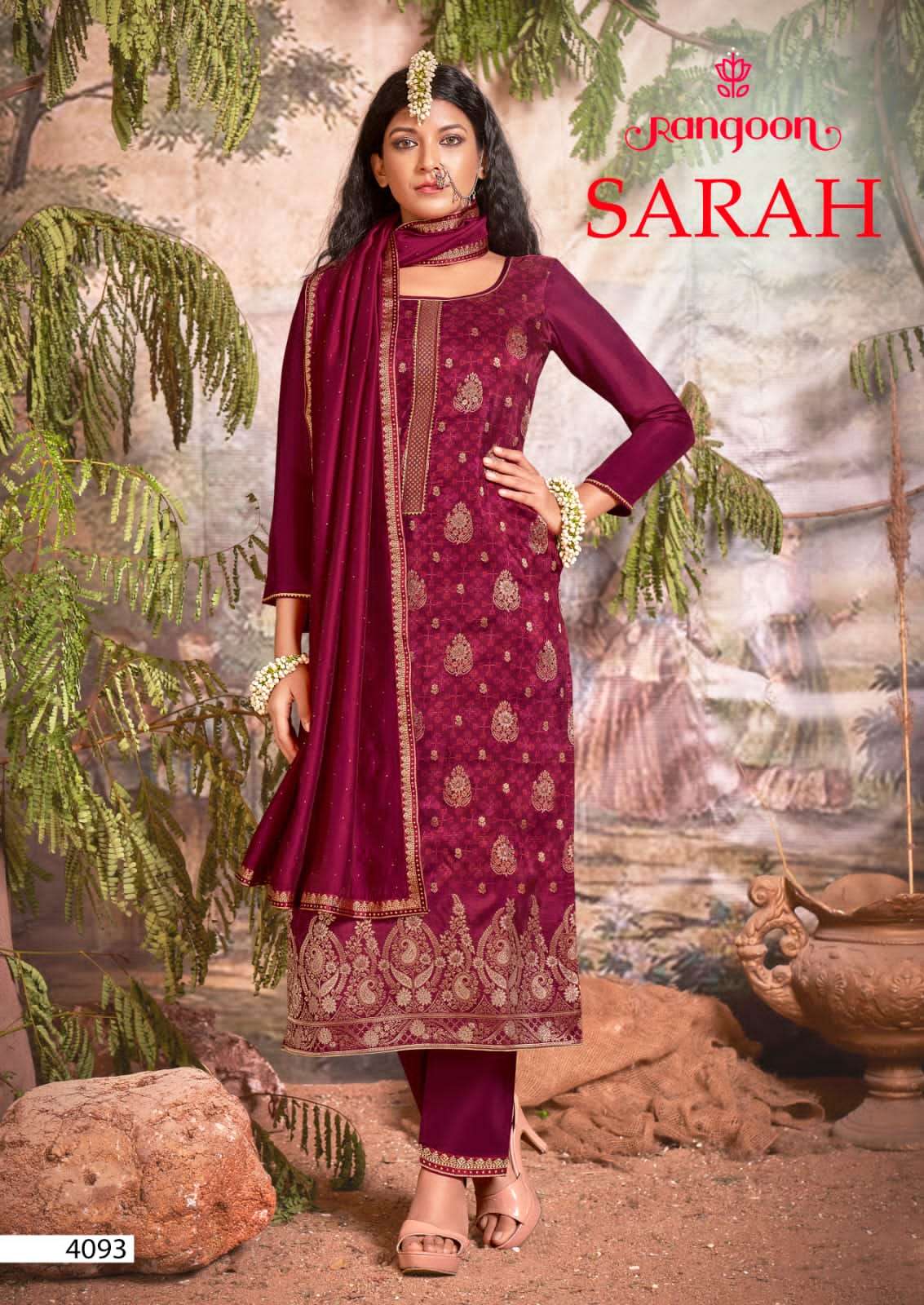 SARAH BY RANGOON 4091 TO 4094 SERIES BEAUTIFUL SUITS COLORFUL STYLISH FANCY CASUAL WEAR & ETHNIC WEAR PURE MUSLIN JACQUARD DRESSES AT WHOLESALE PRICE