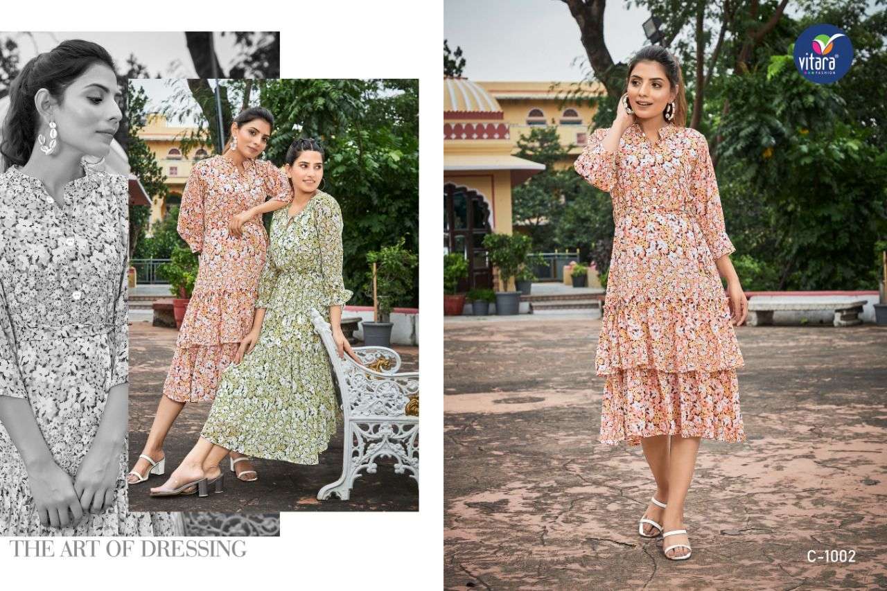CLINTON BY VITARA 1001 TO 1004 SERIES DESIGNER STYLISH FANCY COLORFUL BEAUTIFUL PARTY WEAR & ETHNIC WEAR COLLECTION GEORGETTE PRINT KURTIS AT WHOLESALE PRICE