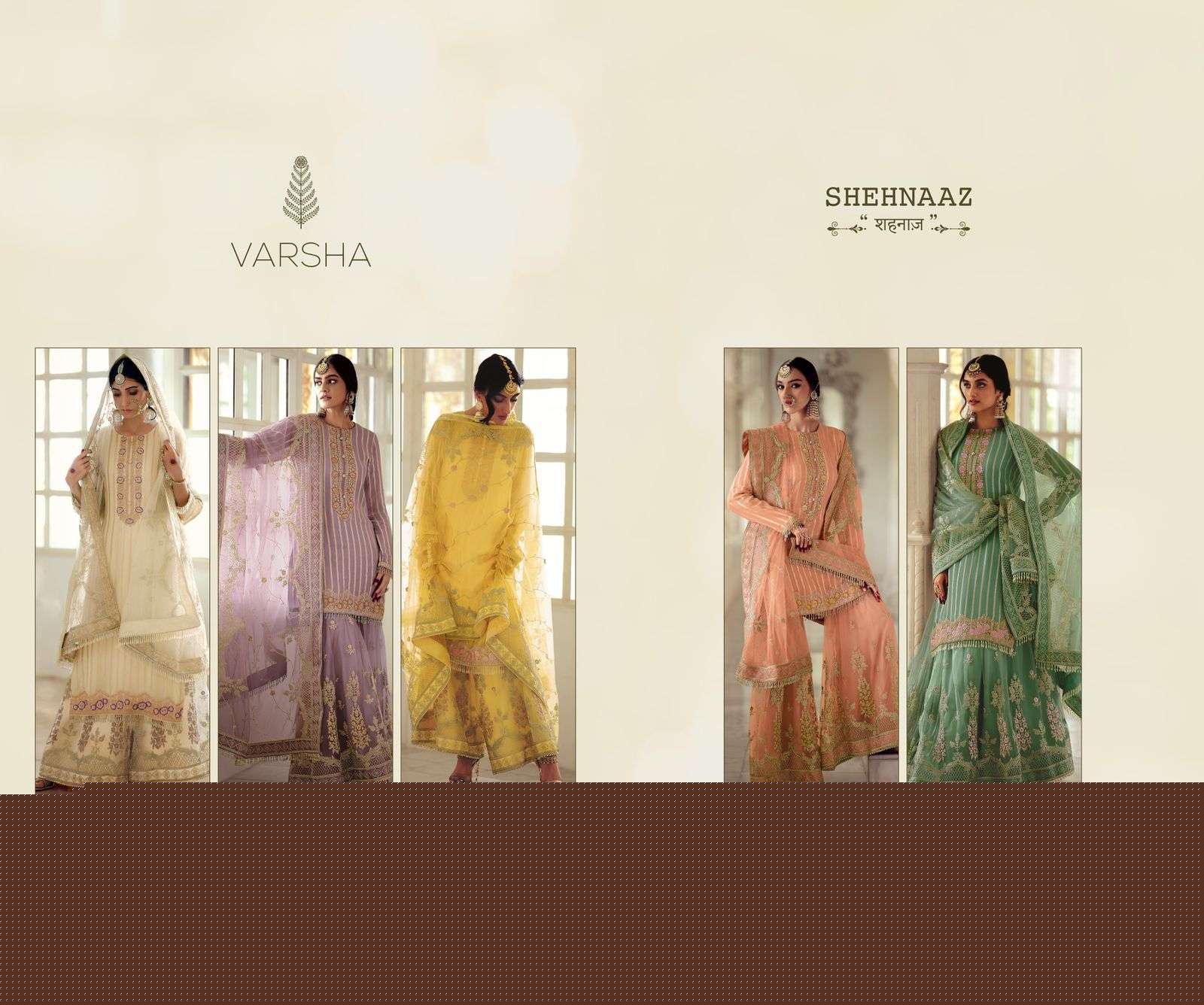 SHEHNAAZ BY VARSHA 01 TO 05 SERIES DESIGNER SHARARA SUITS COLLECTION BEAUTIFUL STYLISH COLORFUL FANCY PARTY WEAR & OCCASIONAL WEAR GEORGETTE EMBROIDERED DRESSES AT WHOLESALE PRICE