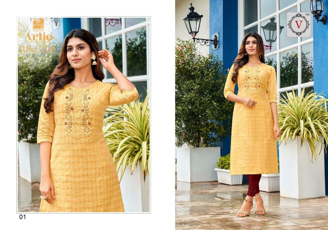 RIM ZIM BY ARTIO 01 TO 06 SERIES DESIGNER STYLISH FANCY COLORFUL BEAUTIFUL PARTY WEAR & ETHNIC WEAR COLLECTION MODAL SILK KURTIS AT WHOLESALE PRICE