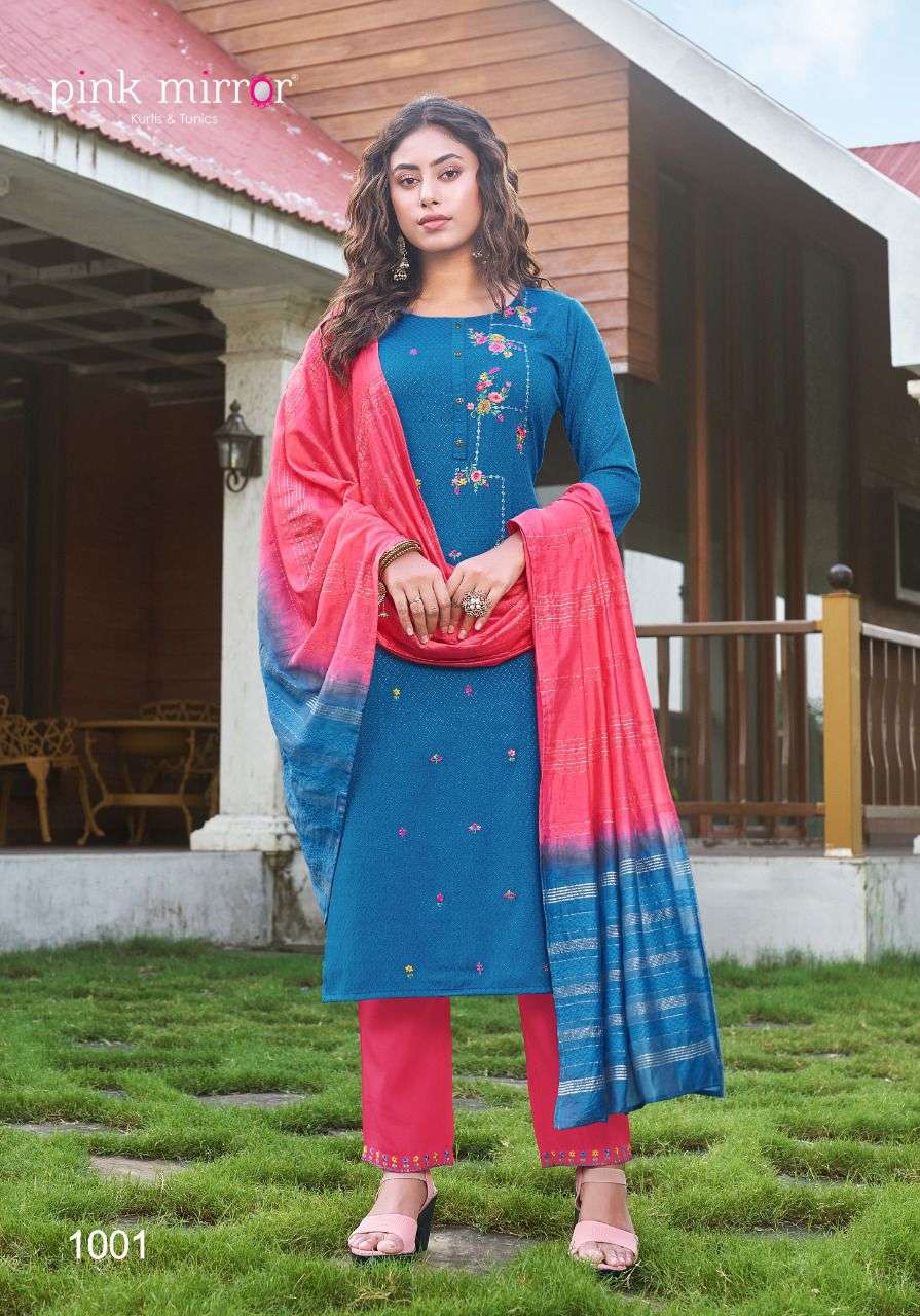 ROSEBERRY BY PINK MIRROR 1001 TO 1006 SERIES BEAUTIFUL SUITS COLORFUL STYLISH FANCY CASUAL WEAR & ETHNIC WEAR VISCOSE EMBROIDERED DRESSES AT WHOLESALE PRICE