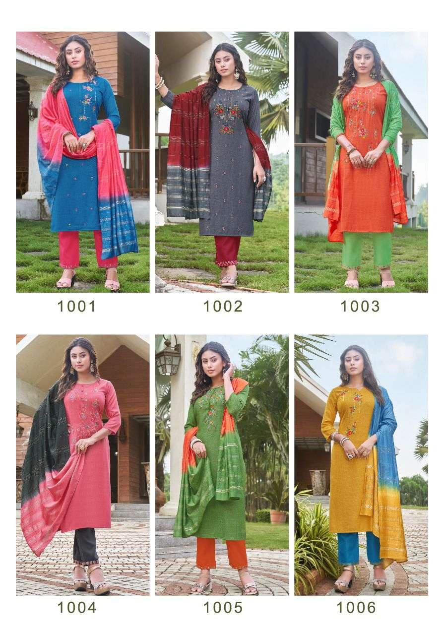 ROSEBERRY BY PINK MIRROR 1001 TO 1006 SERIES BEAUTIFUL SUITS COLORFUL STYLISH FANCY CASUAL WEAR & ETHNIC WEAR VISCOSE EMBROIDERED DRESSES AT WHOLESALE PRICE