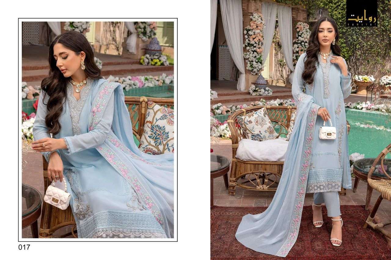 DAMASK X ROUCHE VOL-3 BY RAWAYAT 14 TO 17 SERIES BEAUTIFUL PAKISTANI SUITS COLORFUL STYLISH FANCY CASUAL WEAR & ETHNIC WEAR FAUX GEORGETTE DRESSES AT WHOLESALE PRICE