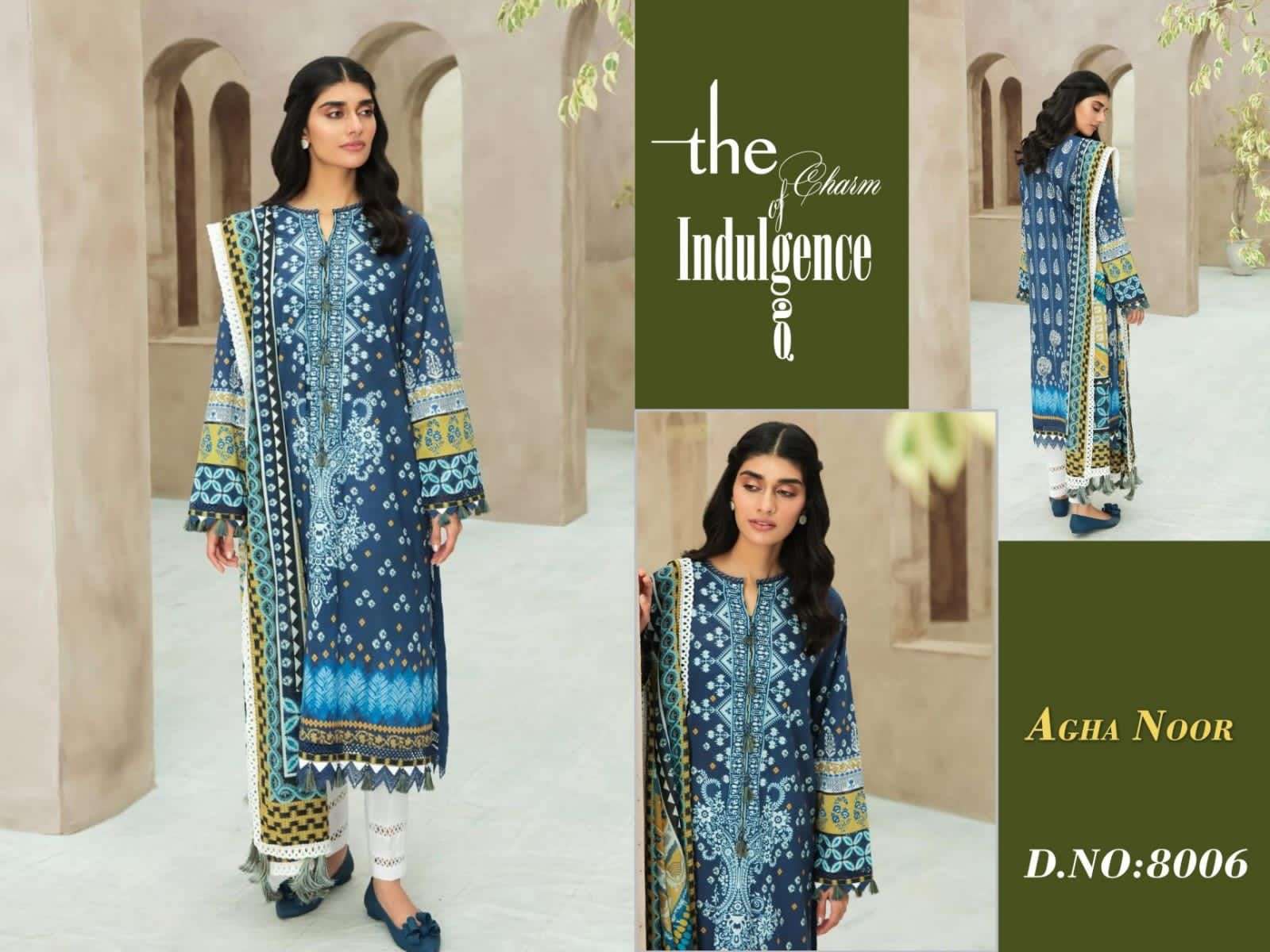 LUXURY LAWN COLLECTION VOL-8 BY AGHA NOOR 1001 TO 1006 SERIES DESIGNER SUITS COLLECTION BEAUTIFUL STYLISH COLORFUL FANCY PARTY WEAR & OCCASIONAL WEAR LAWN COTTON DRESSES AT WHOLESALE PRICE