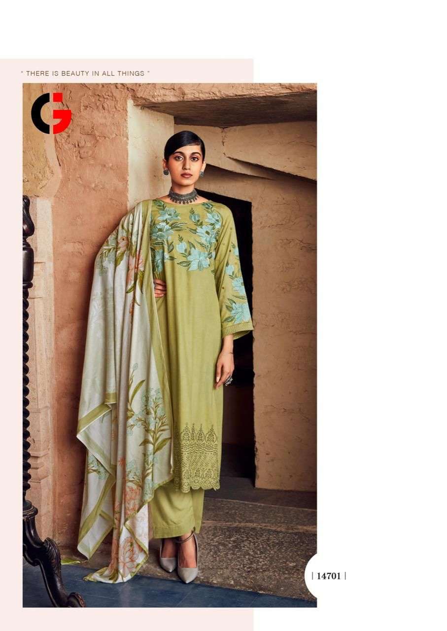 QUEEN COURTS BY GULL JEE 14701 TO 14706 SERIES BEAUTIFUL SUITS COLORFUL STYLISH FANCY CASUAL WEAR & ETHNIC WEAR VISCOSE PASHMINA EMBROIDERED DRESSES AT WHOLESALE PRICE