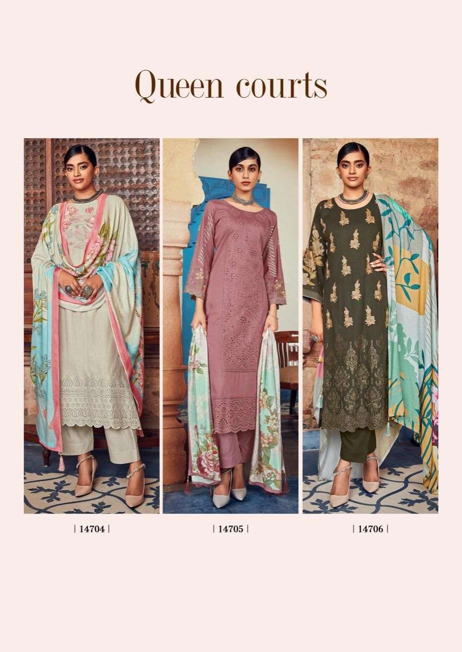 QUEEN COURTS BY GULL JEE 14701 TO 14706 SERIES BEAUTIFUL SUITS COLORFUL STYLISH FANCY CASUAL WEAR & ETHNIC WEAR VISCOSE PASHMINA EMBROIDERED DRESSES AT WHOLESALE PRICE