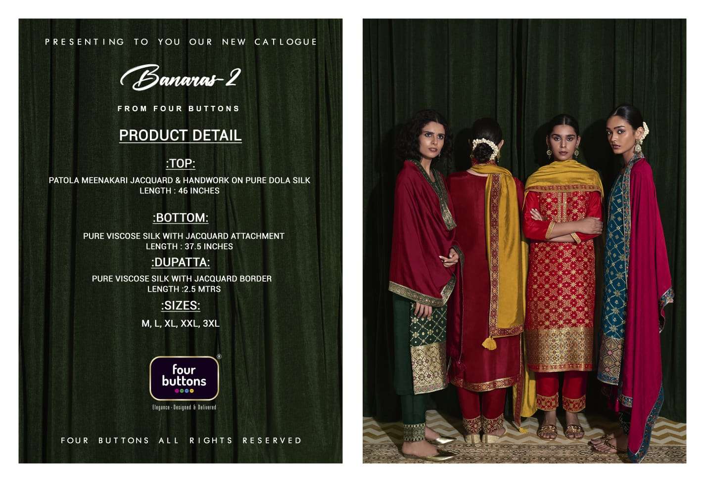 BANARAS VOL-2 BY FOUR BUTTONS 1991 TO 1996 SERIES BEAUTIFUL SUITS COLORFUL STYLISH FANCY CASUAL WEAR & ETHNIC WEAR PURE DOLA SILK DRESSES AT WHOLESALE PRICE