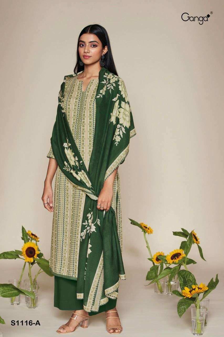 KEYA-1116 BY GANGA FASHION 1116-A TO 1116-D SERIES BEAUTIFUL SUITS COLORFUL STYLISH FANCY CASUAL WEAR & ETHNIC WEAR PURE PASHMINA PRINT DRESSES AT WHOLESALE PRICE