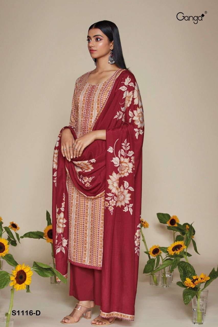 KEYA-1116 BY GANGA FASHION 1116-A TO 1116-D SERIES BEAUTIFUL SUITS COLORFUL STYLISH FANCY CASUAL WEAR & ETHNIC WEAR PURE PASHMINA PRINT DRESSES AT WHOLESALE PRICE