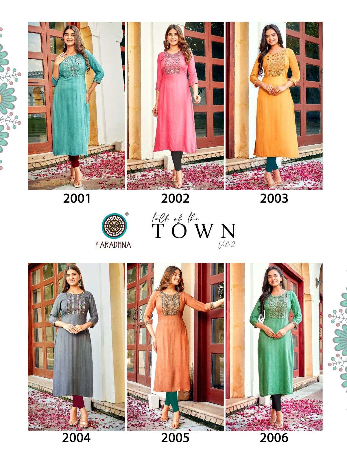 TALK OF THE TOWN VOL-2 BY ARADHNA FASHION 2001 TO 2006 SERIES DESIGNER STYLISH FANCY COLORFUL BEAUTIFUL PARTY WEAR & ETHNIC WEAR COLLECTION VISCOSE EMBROIDERED KURTIS AT WHOLESALE PRICE
