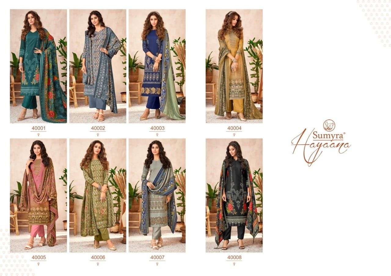HAYAANA BY SUMYRA 40001 TO 40008 SERIES BEAUTIFUL SUITS COLORFUL STYLISH FANCY CASUAL WEAR & ETHNIC WEAR PURE PASHMINA PRINT DRESSES AT WHOLESALE PRICE