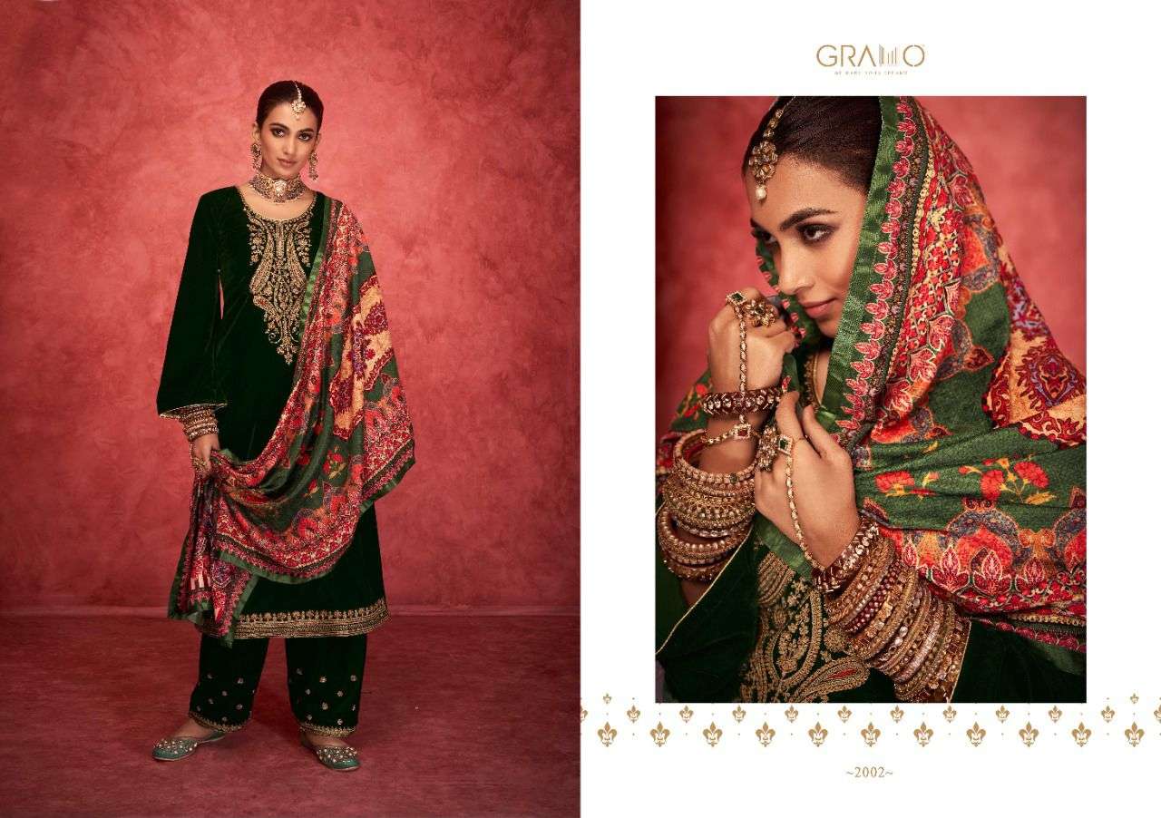 VELVET VOL-4 BY GRAMO 2001 TO 2004 SERIES BEAUTIFUL SUITS STYLISH COLORFUL FANCY CASUAL WEAR & ETHNIC WEAR VELVET EMBROIDERED DRESSES AT WHOLESALE PRICE