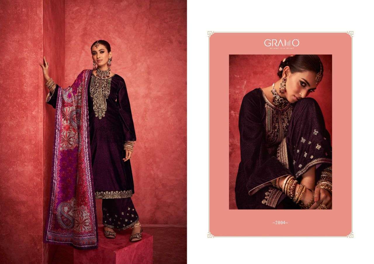 VELVET VOL-4 BY GRAMO 2001 TO 2004 SERIES BEAUTIFUL SUITS STYLISH COLORFUL FANCY CASUAL WEAR & ETHNIC WEAR VELVET EMBROIDERED DRESSES AT WHOLESALE PRICE