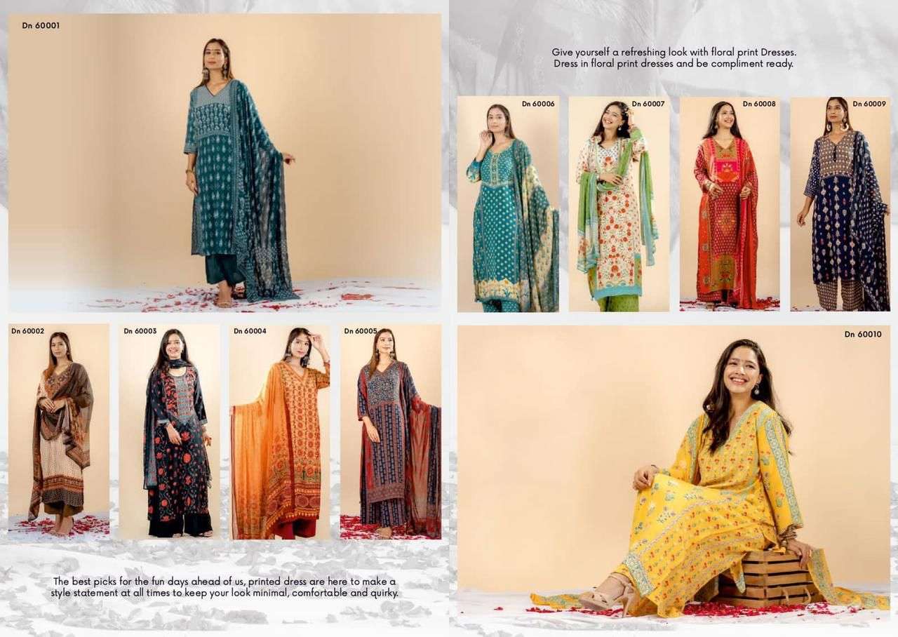 VIBRANT BY SUSHMA 60001 TO 60010 SERIES BEAUTIFUL SUITS STYLISH COLORFUL FANCY CASUAL WEAR & ETHNIC WEAR PURE CREPE DRESSES AT WHOLESALE PRICE