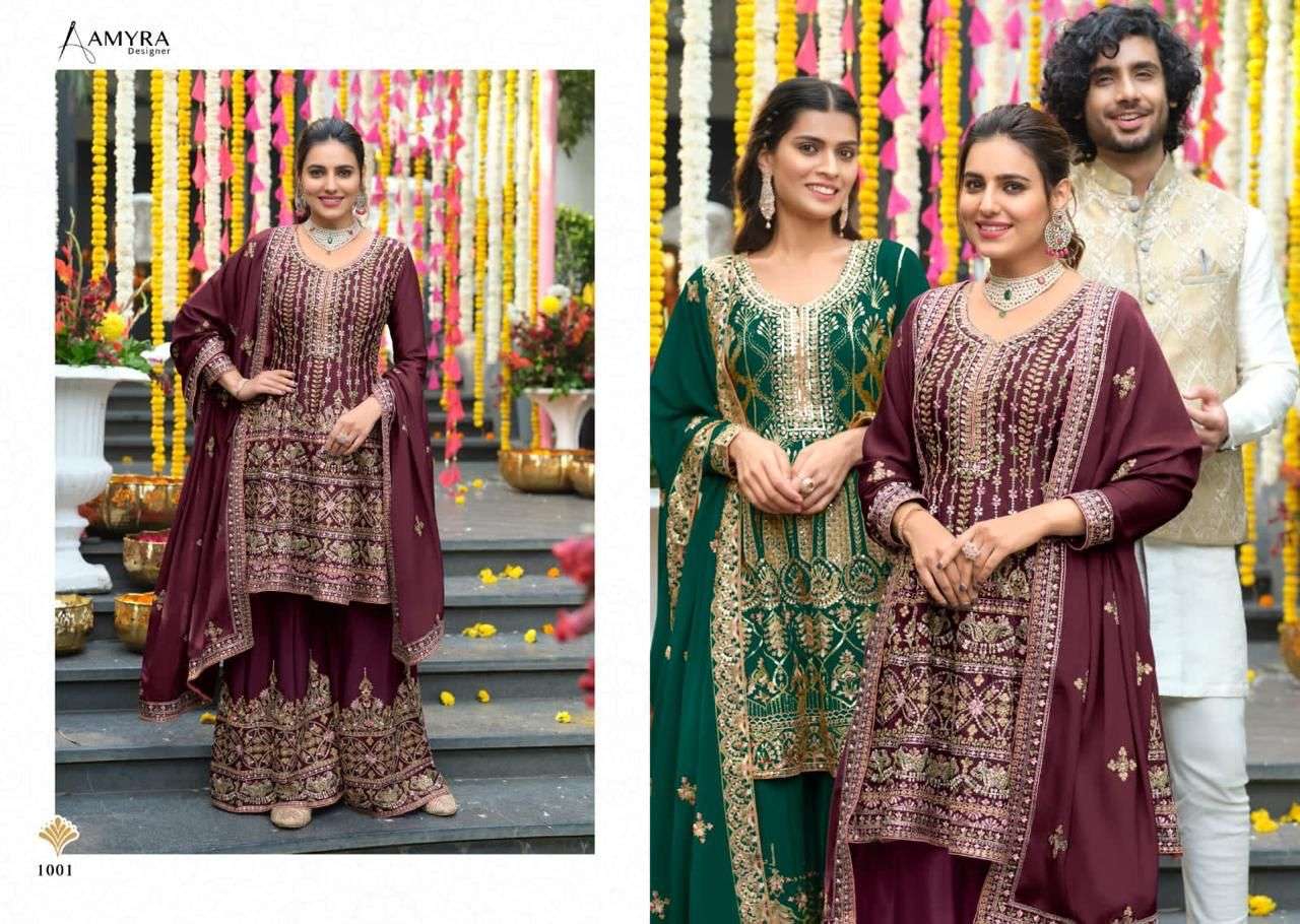 Anamika By Amyra Designer 1001 To 1004 Series Beautiful Sharara Suits Stylish Colorful Fancy Casual Wear & Ethnic Wear Heavy Chinnon Embroidered Dresses At Wholesale Price