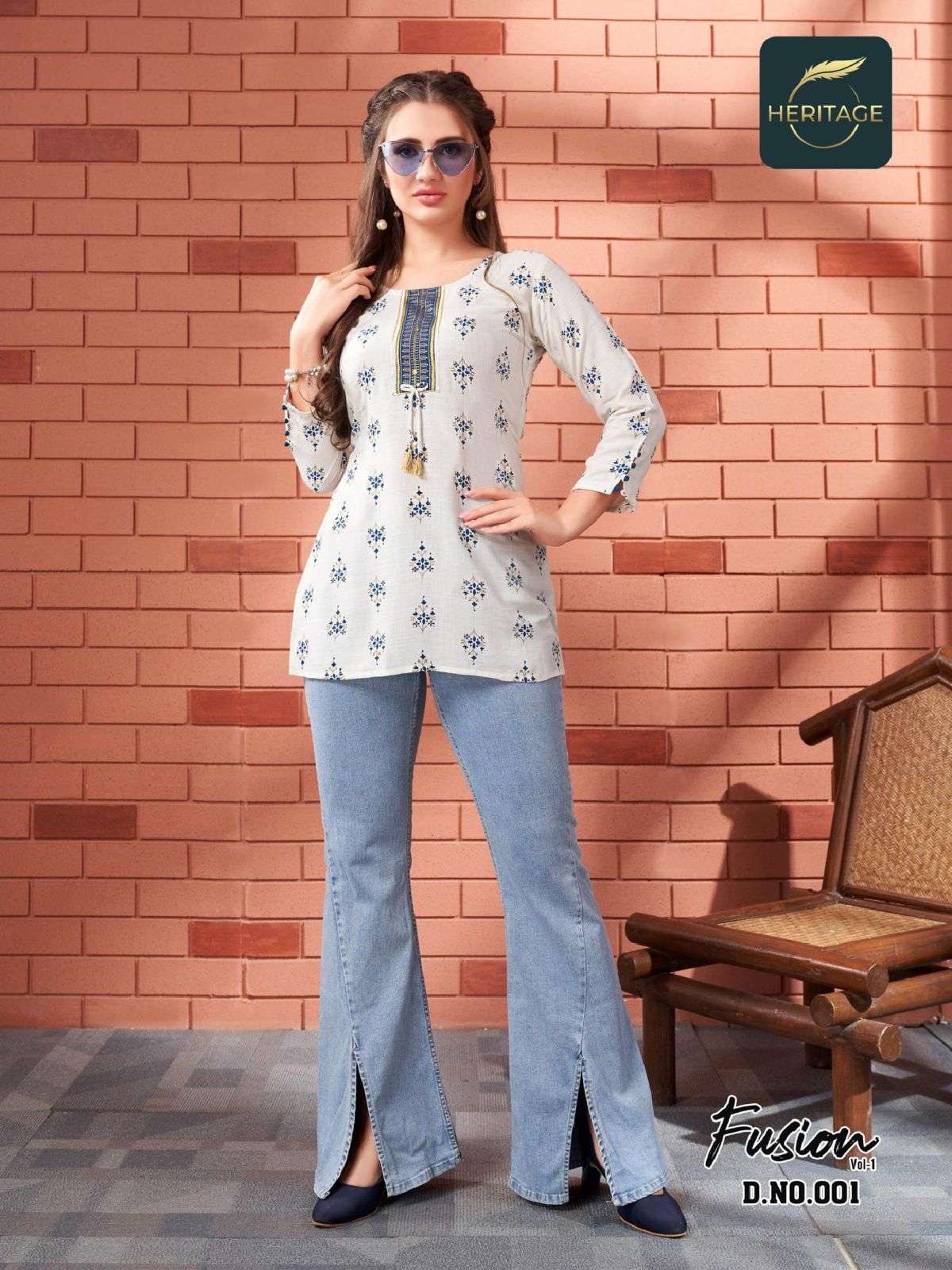 FUSION VOL-1 BY HERITAGE 001 TO 006 SERIES BEAUTIFUL STYLISH FANCY COLORFUL CASUAL WEAR & ETHNIC WEAR RAYON TOPS AT WHOLESALE PRICE