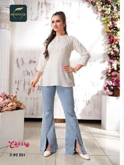 CHERRY BY HERITAGE 001 TO 006 SERIES BEAUTIFUL STYLISH FANCY COLORFUL CASUAL WEAR & ETHNIC WEAR RAYON SLUB TOPS AT WHOLESALE PRICE