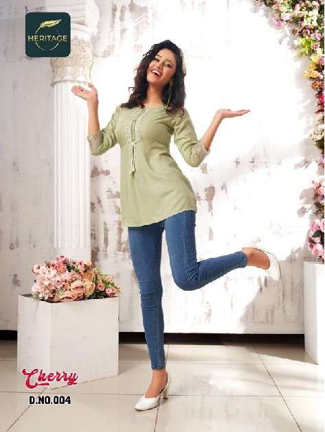 CHERRY BY HERITAGE 001 TO 006 SERIES BEAUTIFUL STYLISH FANCY COLORFUL CASUAL WEAR & ETHNIC WEAR RAYON SLUB TOPS AT WHOLESALE PRICE