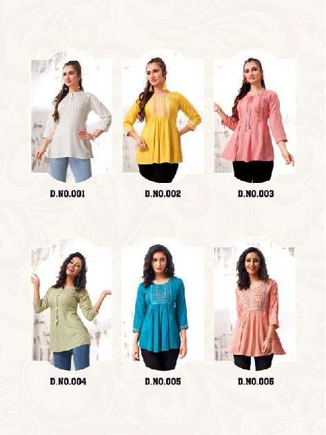 CHERRY BY HERITAGE 001 TO 006 SERIES BEAUTIFUL STYLISH FANCY COLORFUL CASUAL WEAR & ETHNIC WEAR RAYON SLUB TOPS AT WHOLESALE PRICE