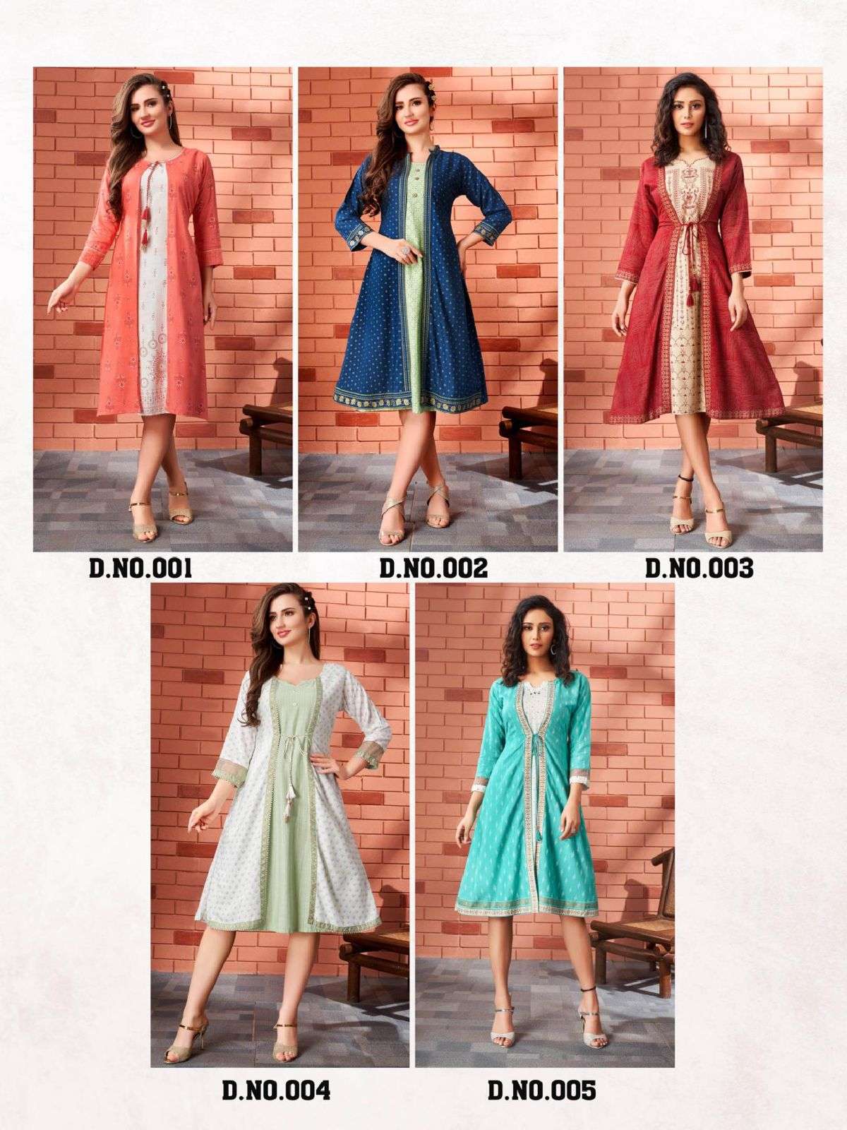 ANAISHA BY HERITAGE 001 TO 005 SERIES BEAUTIFUL STYLISH FANCY COLORFUL CASUAL WEAR & ETHNIC WEAR RAYON KURTIS WITH JACKETS AT WHOLESALE PRICE