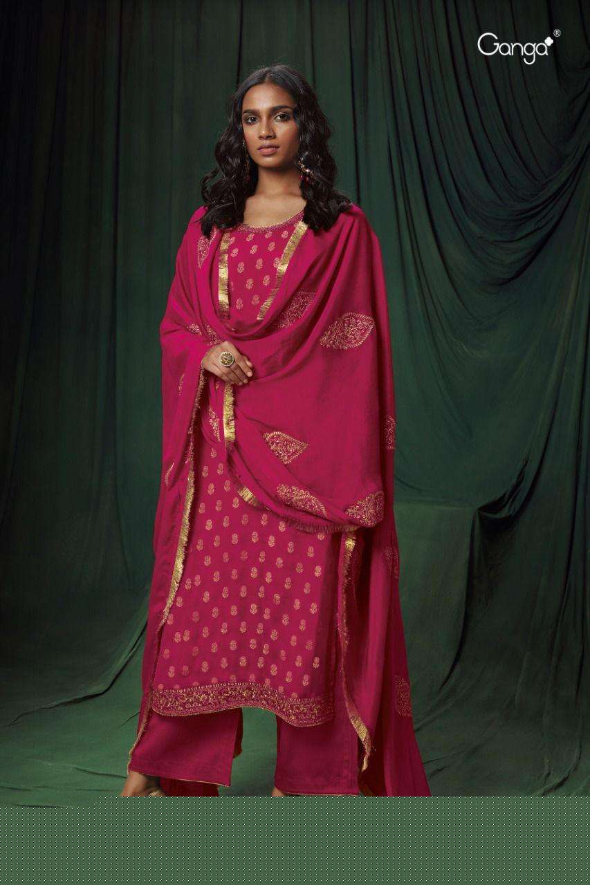 KAIA-1136 BY GANGA FASHION 1136-A TO 1136-C SERIES BEAUTIFUL SUITS COLORFUL STYLISH FANCY CASUAL WEAR & ETHNIC WEAR BEMBERG CHIFFON JACQUARD DRESSES AT WHOLESALE PRICE