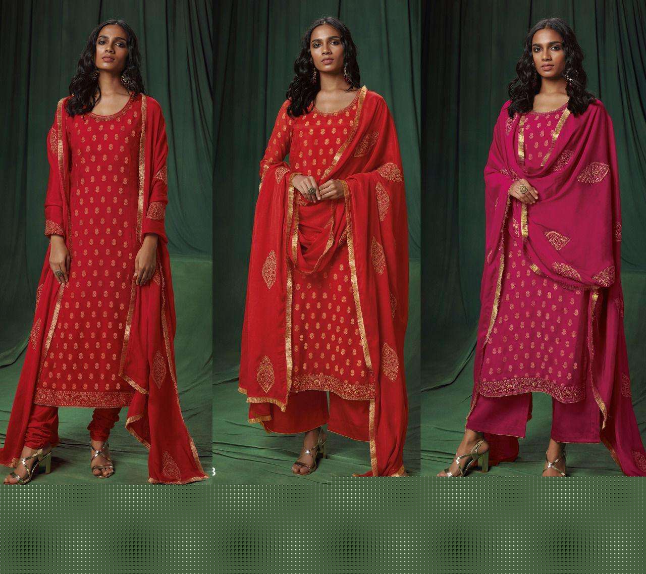 KAIA-1136 BY GANGA FASHION 1136-A TO 1136-C SERIES BEAUTIFUL SUITS COLORFUL STYLISH FANCY CASUAL WEAR & ETHNIC WEAR BEMBERG CHIFFON JACQUARD DRESSES AT WHOLESALE PRICE