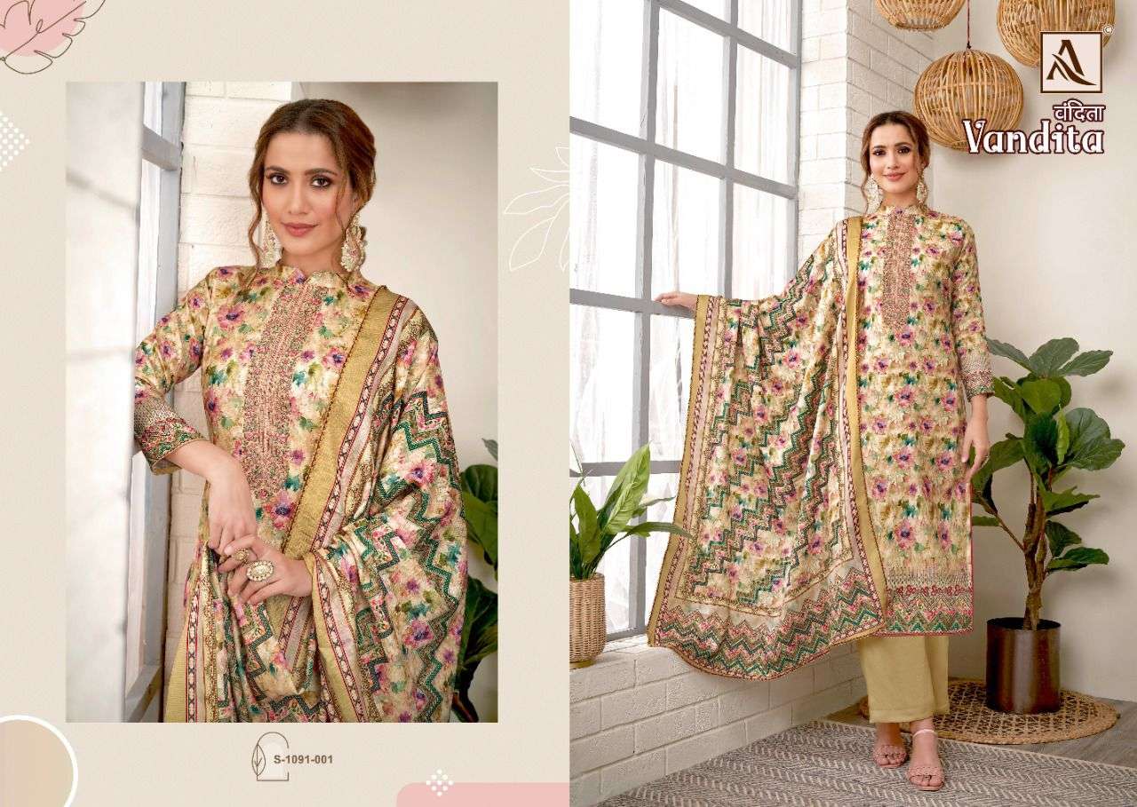 VANDITA BY ALOK SUIT 1091-001 TO 1091-008 SERIES DESIGNER SUITS BEAUTIFUL FANCY COLORFUL STYLISH PARTY WEAR & OCCASIONAL WEAR PASHMINA PRINT DRESSES AT WHOLESALE PRICE