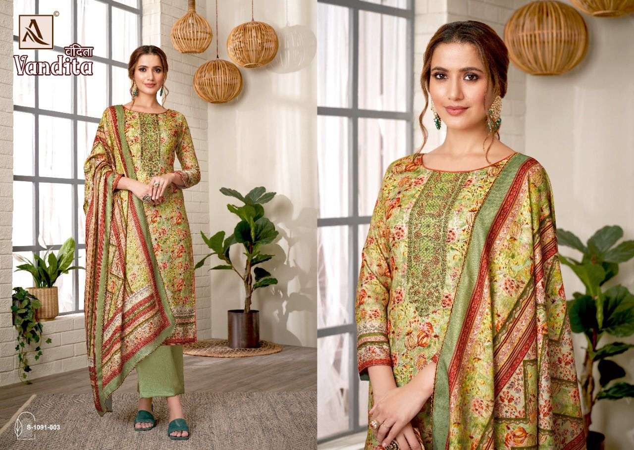 VANDITA BY ALOK SUIT 1091-001 TO 1091-008 SERIES DESIGNER SUITS BEAUTIFUL FANCY COLORFUL STYLISH PARTY WEAR & OCCASIONAL WEAR PASHMINA PRINT DRESSES AT WHOLESALE PRICE