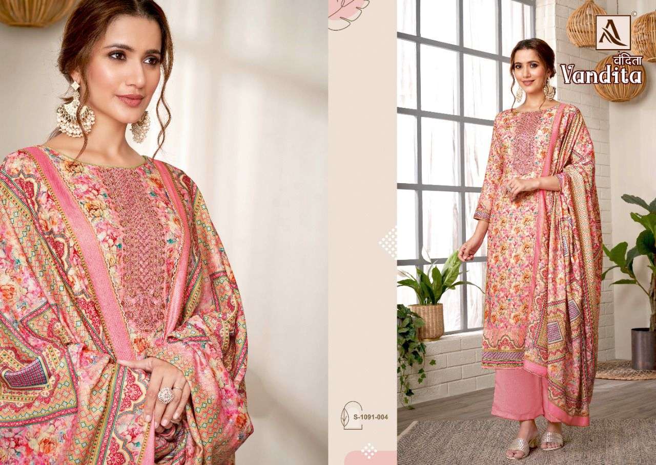 VANDITA BY ALOK SUIT 1091-001 TO 1091-008 SERIES DESIGNER SUITS BEAUTIFUL FANCY COLORFUL STYLISH PARTY WEAR & OCCASIONAL WEAR PASHMINA PRINT DRESSES AT WHOLESALE PRICE