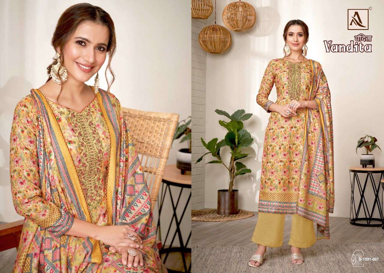 VANDITA BY ALOK SUIT 1091-001 TO 1091-008 SERIES DESIGNER SUITS BEAUTIFUL FANCY COLORFUL STYLISH PARTY WEAR & OCCASIONAL WEAR PASHMINA PRINT DRESSES AT WHOLESALE PRICE