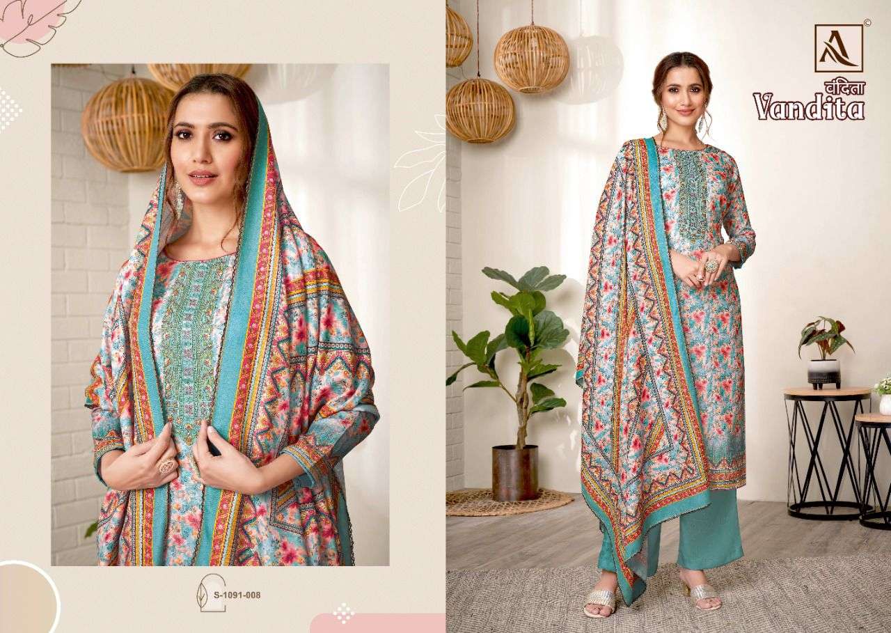 VANDITA BY ALOK SUIT 1091-001 TO 1091-008 SERIES DESIGNER SUITS BEAUTIFUL FANCY COLORFUL STYLISH PARTY WEAR & OCCASIONAL WEAR PASHMINA PRINT DRESSES AT WHOLESALE PRICE