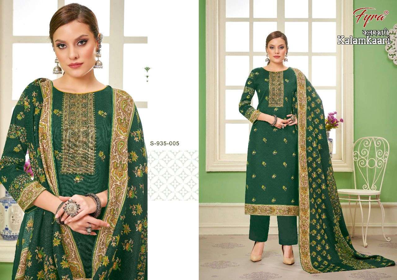 KALAMKAARI BY FYRA 935-001 TO 935-008 SERIES DESIGNER SUITS BEAUTIFUL FANCY COLORFUL STYLISH PARTY WEAR & OCCASIONAL WEAR PURE PASHMINA PRINT DRESSES AT WHOLESALE PRICE