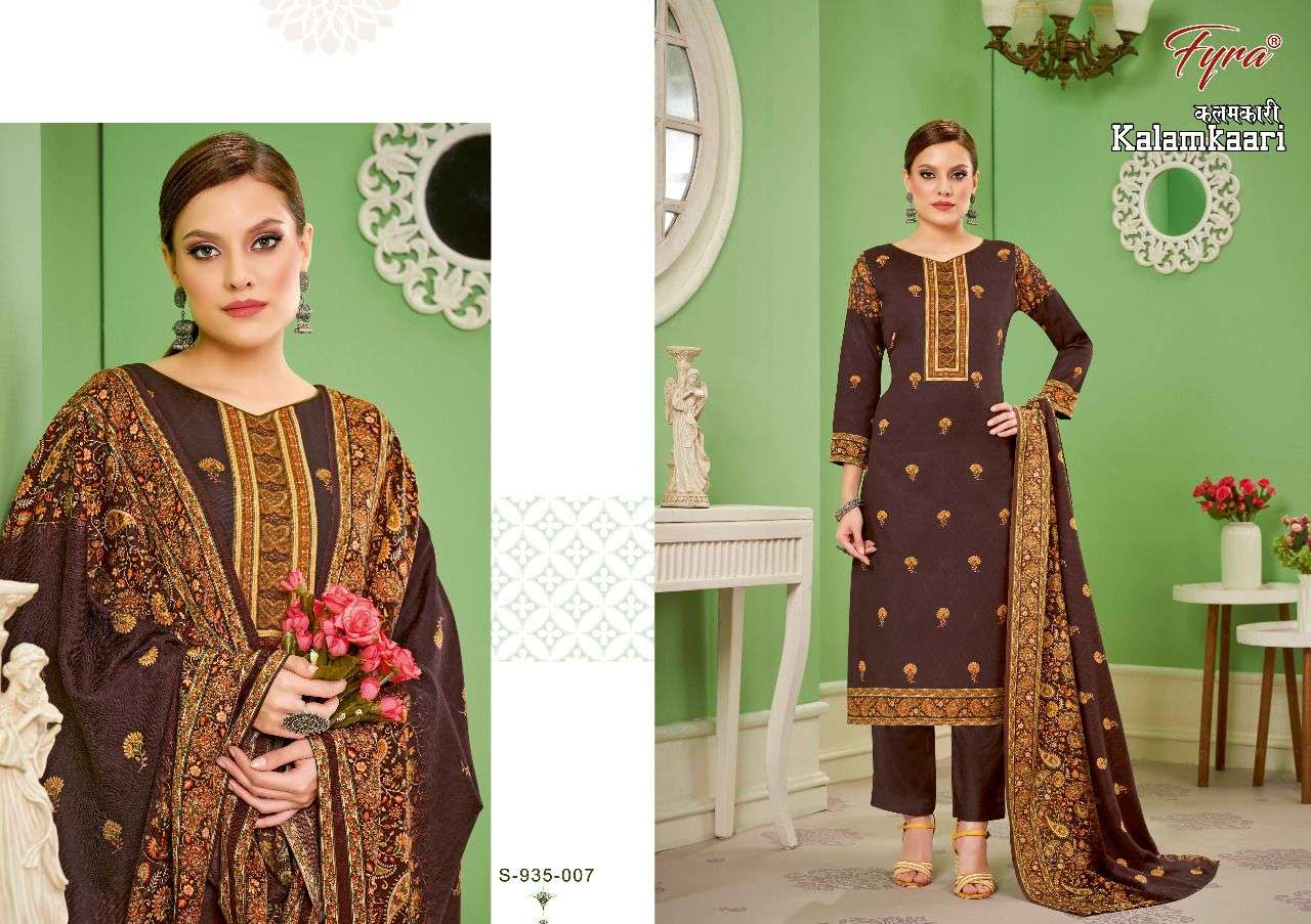 KALAMKAARI BY FYRA 935-001 TO 935-008 SERIES DESIGNER SUITS BEAUTIFUL FANCY COLORFUL STYLISH PARTY WEAR & OCCASIONAL WEAR PURE PASHMINA PRINT DRESSES AT WHOLESALE PRICE