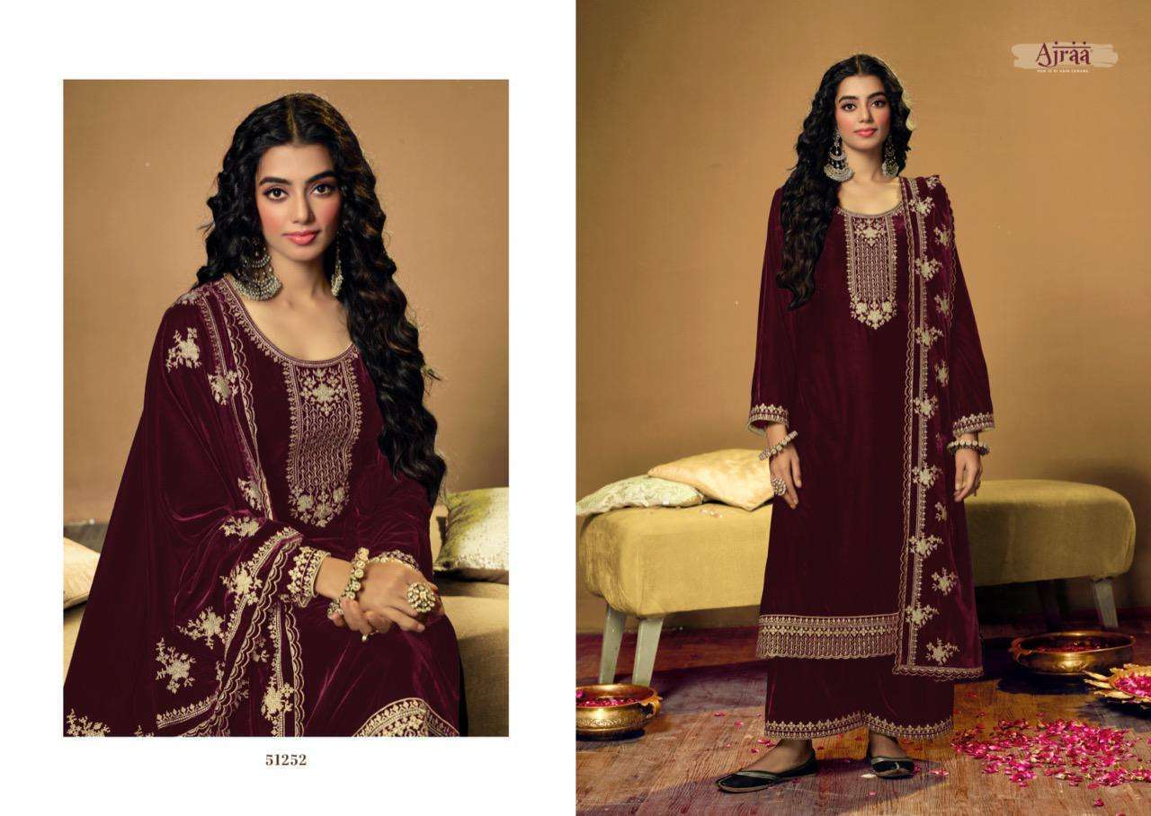 ZOHRA BY AJRAA 51251 TO 51255 SERIES INDIAN SUITS BEAUTIFUL FANCY COLORFUL STYLISH PARTY WEAR & OCCASIONAL WEAR VELVET EMBROIDERY DRESSES AT WHOLESALE PRICE