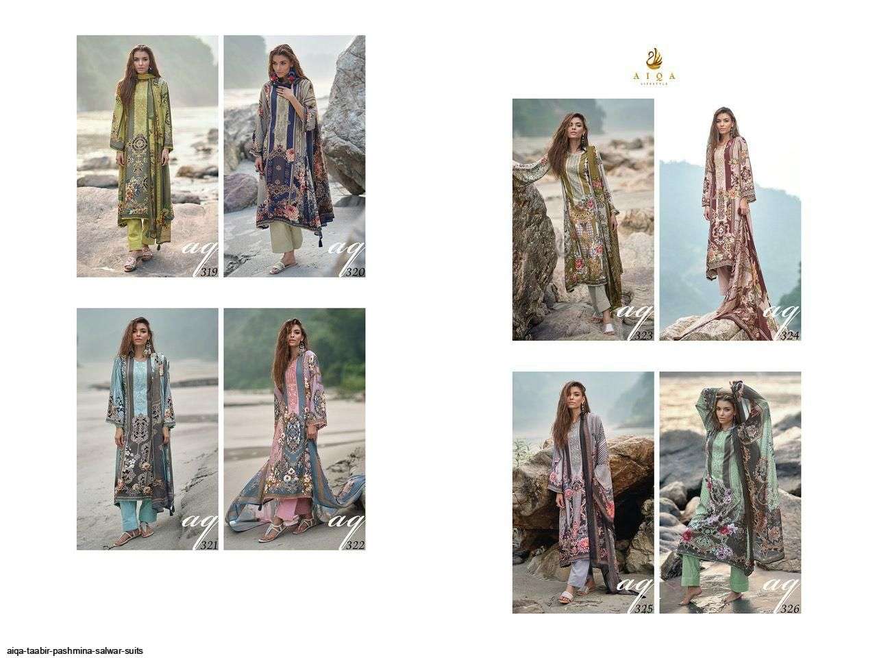 TAABIR BY AIQA 319 TO 326 SERIES BEAUTIFUL SUMMER COLLECTION PAKISATNI SUITS STYLISH FANCY COLORFUL CASUAL WEAR & ETHNIC WEAR PURE PASHMINA DIGITAL PRINT DRESSES AT WHOLESALE PRICE