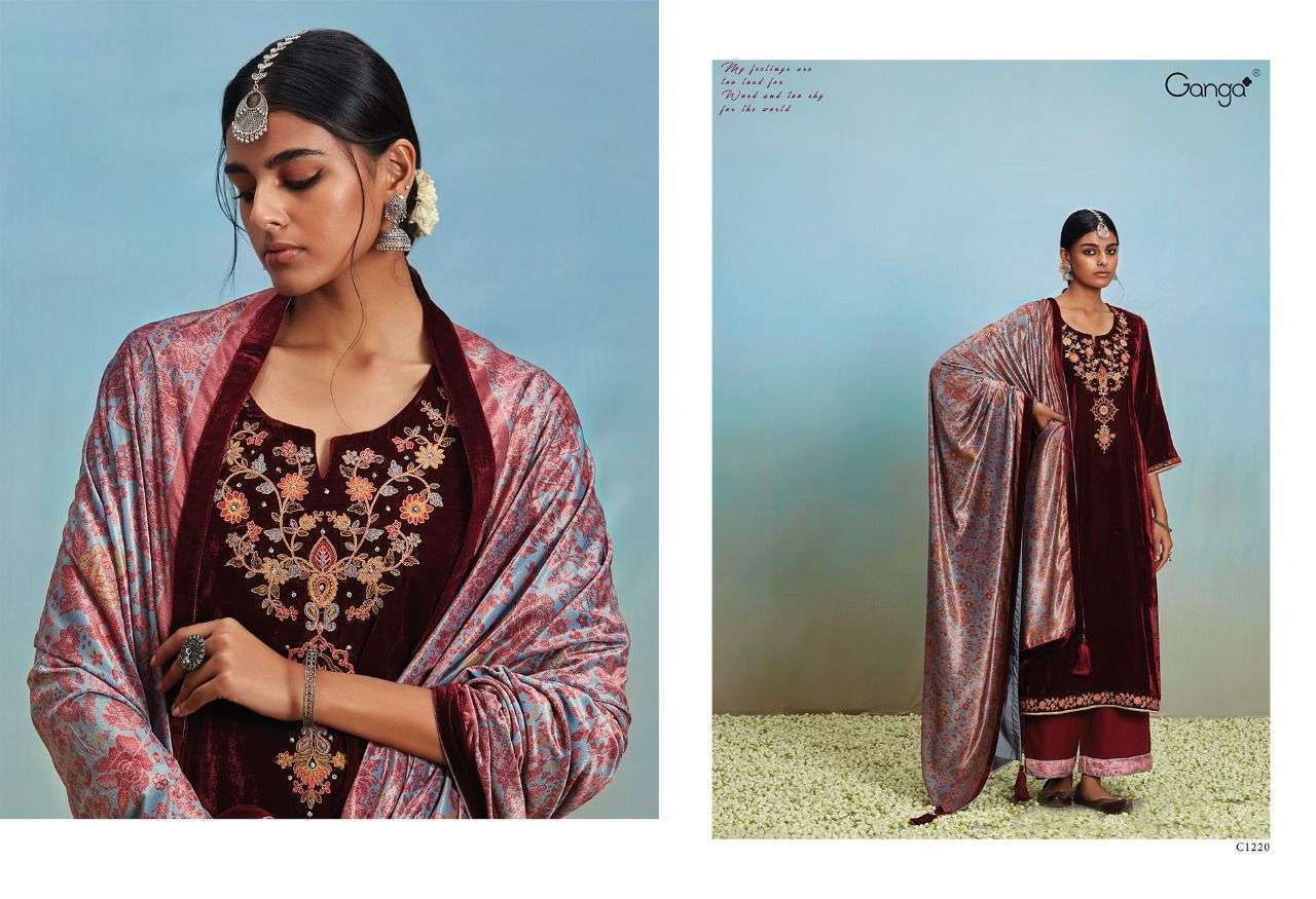 ADAH BY GANGA FASHION 1217 TO 1222 SERIES BEAUTIFUL SUMMER COLLECTION PAKISATNI SUITS STYLISH FANCY COLORFUL CASUAL WEAR & ETHNIC WEAR PURE VELVET DRESSES AT WHOLESALE PRICE
