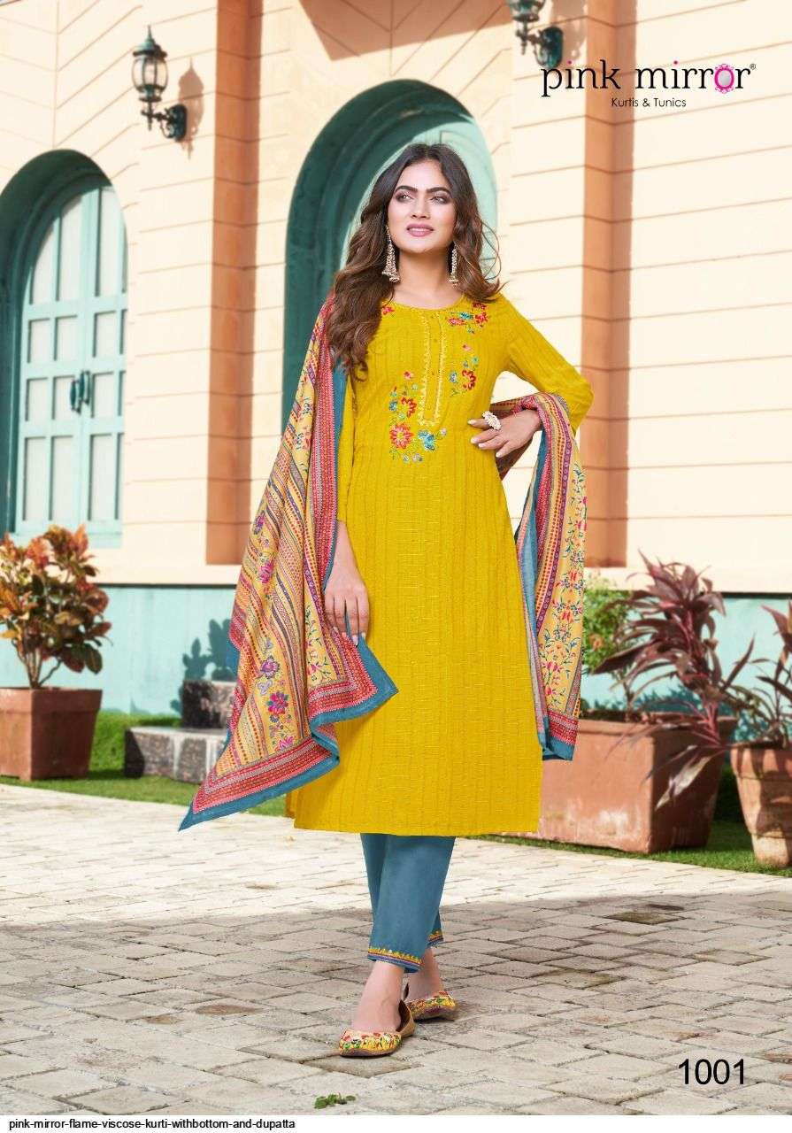 FLAME BY PINK MIRROR 1001 TO 1006 SERIES BEAUTIFUL SUMMER COLLECTION PAKISATNI SUITS STYLISH FANCY COLORFUL CASUAL WEAR & ETHNIC WEAR VISCOSE EMBROIDERY DRESSES AT WHOLESALE PRICE