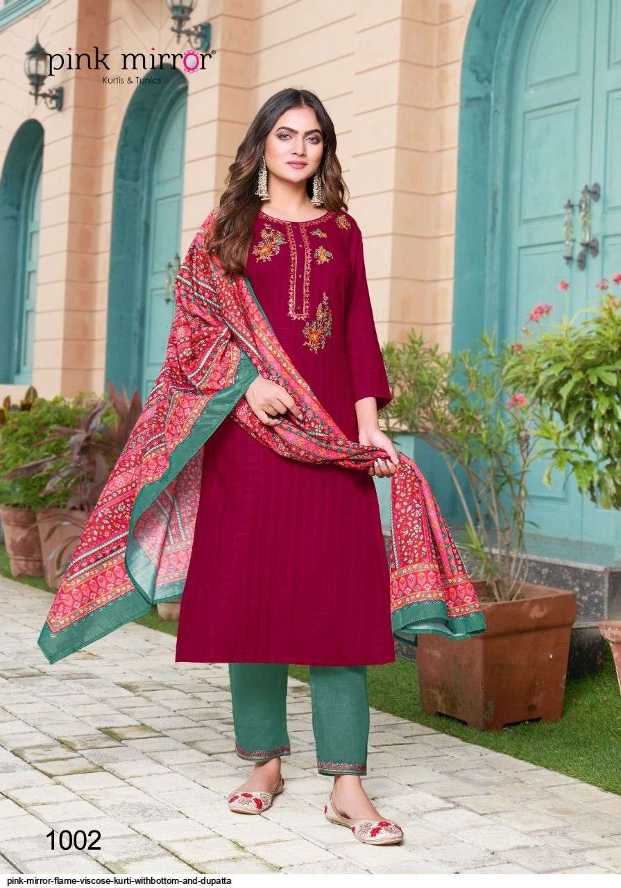 FLAME BY PINK MIRROR 1001 TO 1006 SERIES BEAUTIFUL SUMMER COLLECTION PAKISATNI SUITS STYLISH FANCY COLORFUL CASUAL WEAR & ETHNIC WEAR VISCOSE EMBROIDERY DRESSES AT WHOLESALE PRICE