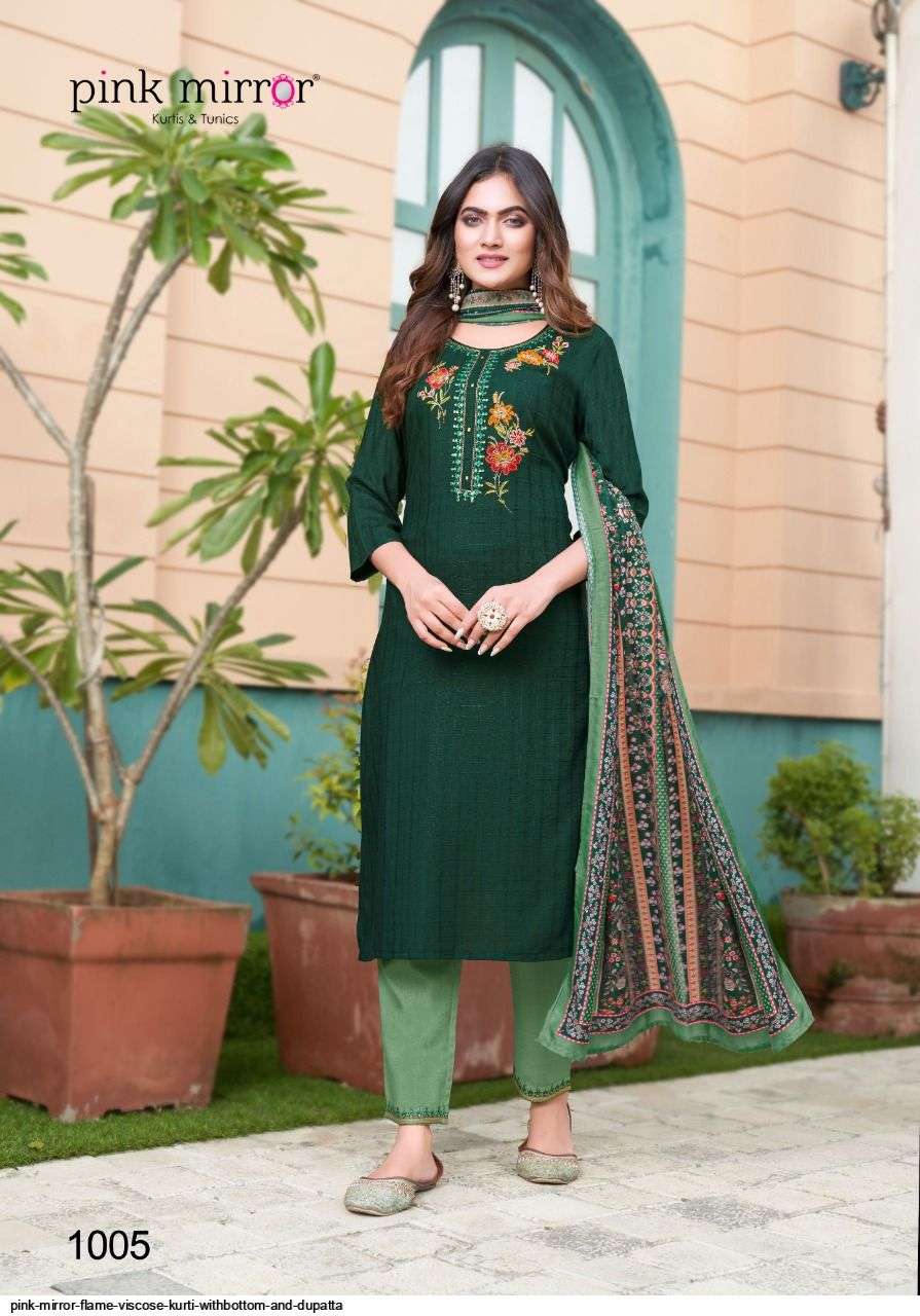 FLAME BY PINK MIRROR 1001 TO 1006 SERIES BEAUTIFUL SUMMER COLLECTION PAKISATNI SUITS STYLISH FANCY COLORFUL CASUAL WEAR & ETHNIC WEAR VISCOSE EMBROIDERY DRESSES AT WHOLESALE PRICE