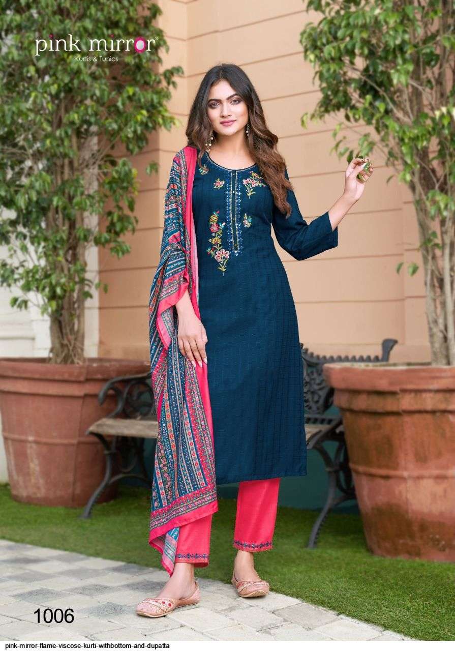 FLAME BY PINK MIRROR 1001 TO 1006 SERIES BEAUTIFUL SUMMER COLLECTION PAKISATNI SUITS STYLISH FANCY COLORFUL CASUAL WEAR & ETHNIC WEAR VISCOSE EMBROIDERY DRESSES AT WHOLESALE PRICE