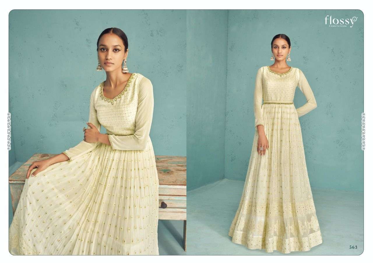 NAKSH VOL-4 BY FLOSSY 561 TO 563 SERIES BEAUTIFUL SUITS COLORFUL STYLISH FANCY CASUAL WEAR & ETHNIC WEAR GEORGETTE EMBROIDERED DRESSES AT WHOLESALE PRICE