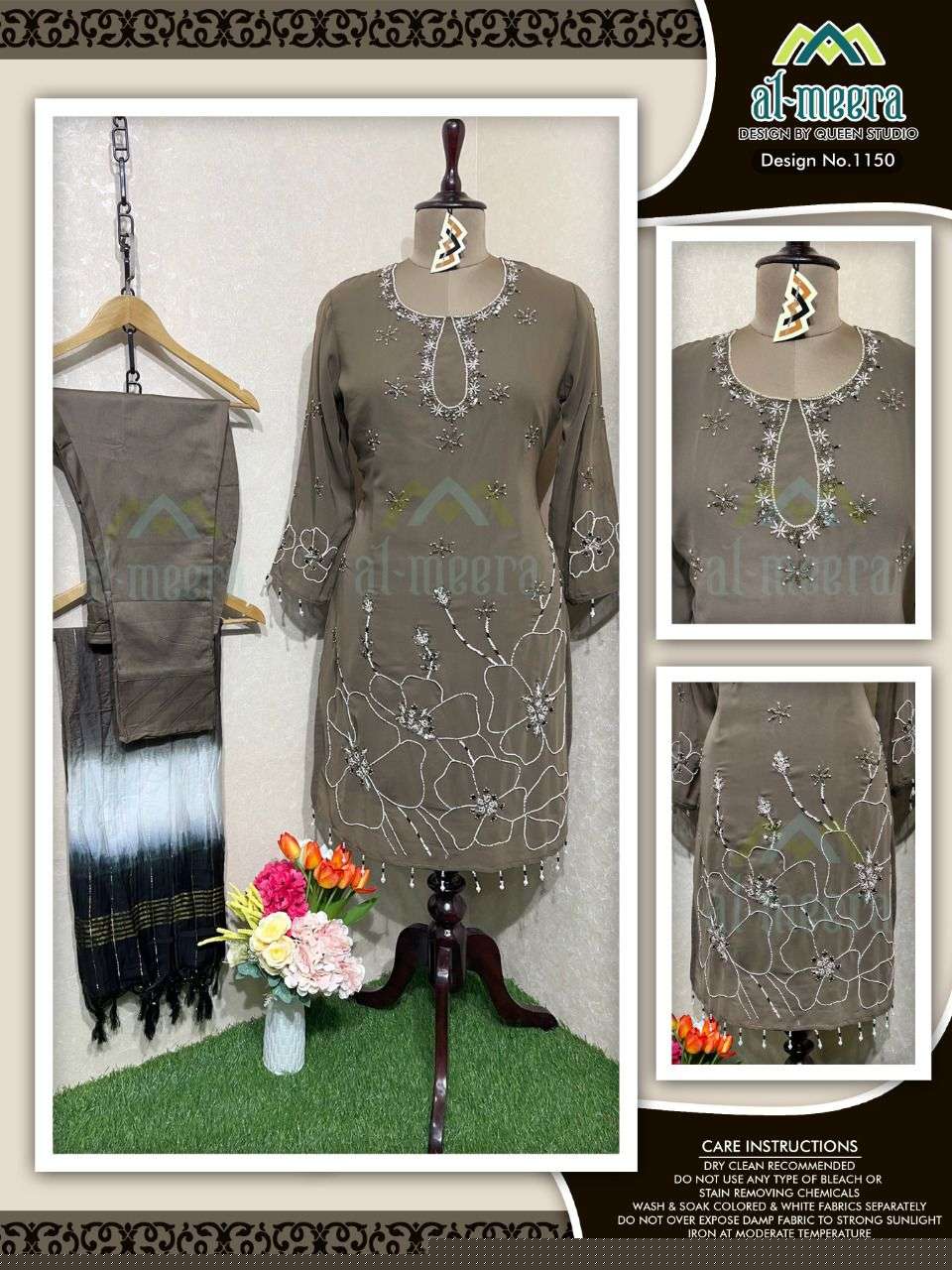 AL-MEERA HIT DESIGN 1150 COLOURS BY AL-MEERA 1150-A TO 1150-C SERIES BEAUTIFUL PAKISTANI SUITS COLORFUL STYLISH FANCY CASUAL WEAR & ETHNIC WEAR FAUX GEORGETTE EMBROIDERED DRESSES AT WHOLESALE PRICE