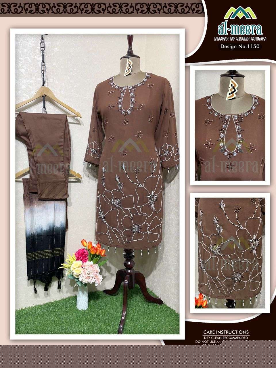 AL-MEERA HIT DESIGN 1150 COLOURS BY AL-MEERA 1150-A TO 1150-C SERIES BEAUTIFUL PAKISTANI SUITS COLORFUL STYLISH FANCY CASUAL WEAR & ETHNIC WEAR FAUX GEORGETTE EMBROIDERED DRESSES AT WHOLESALE PRICE