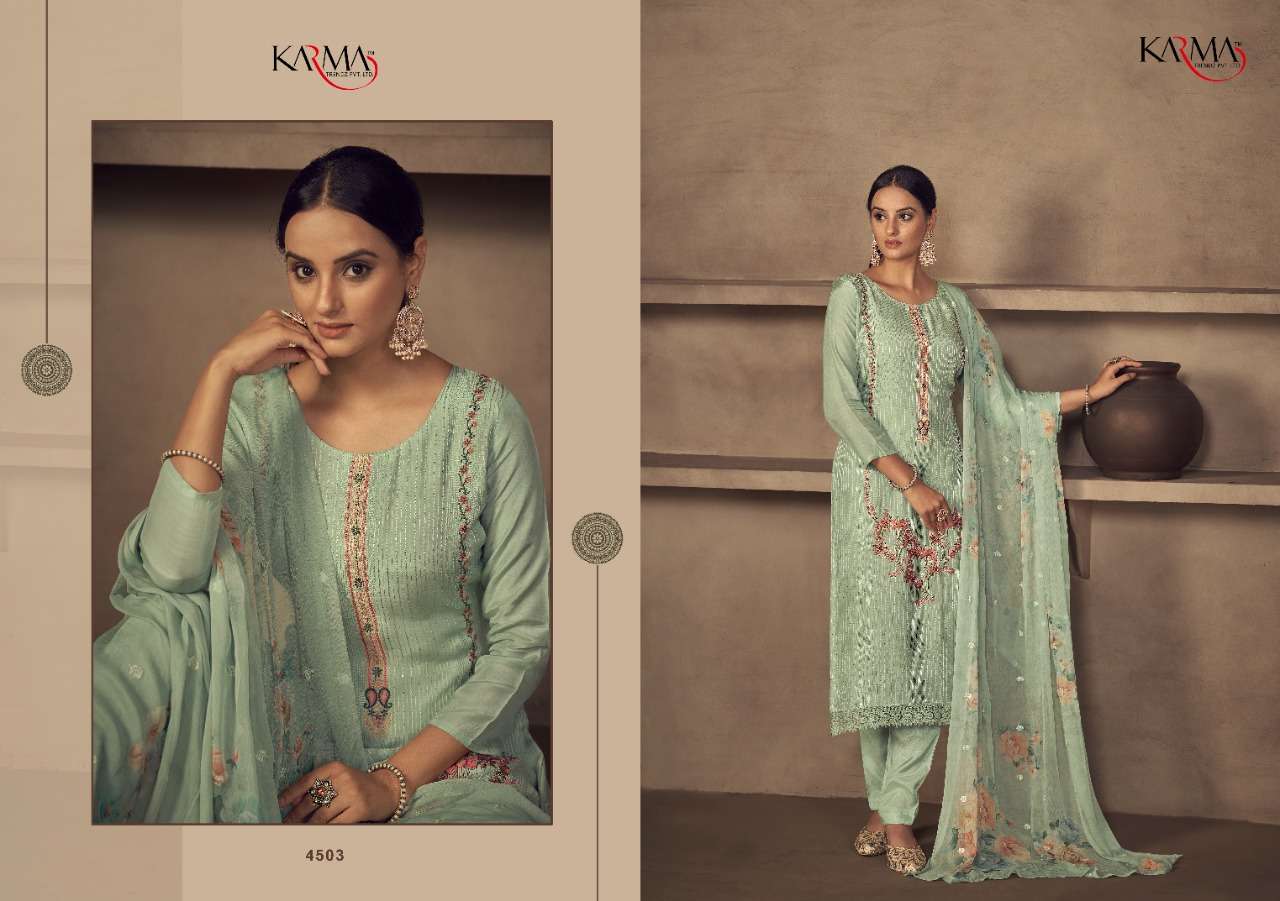 NIHARIKA BY KARMA TRENDZ 4500 TO 4505 SERIES BEAUTIFUL SUITS STYLISH FANCY COLORFUL CASUAL WEAR & ETHNIC WEAR PURE MUSLIN DRESSES AT WHOLESALE PRICE