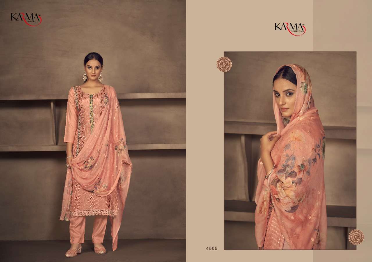 NIHARIKA BY KARMA TRENDZ 4500 TO 4505 SERIES BEAUTIFUL SUITS STYLISH FANCY COLORFUL CASUAL WEAR & ETHNIC WEAR PURE MUSLIN DRESSES AT WHOLESALE PRICE