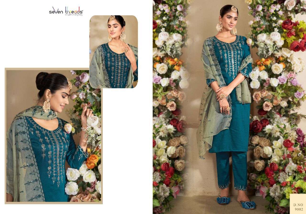 REHNUMA BY SEVEN THREADS 9001 TO 9007 SERIES BEAUTIFUL SUITS STYLISH FANCY COLORFUL CASUAL WEAR & ETHNIC WEAR BEMBERG SILK DRESSES AT WHOLESALE PRICE