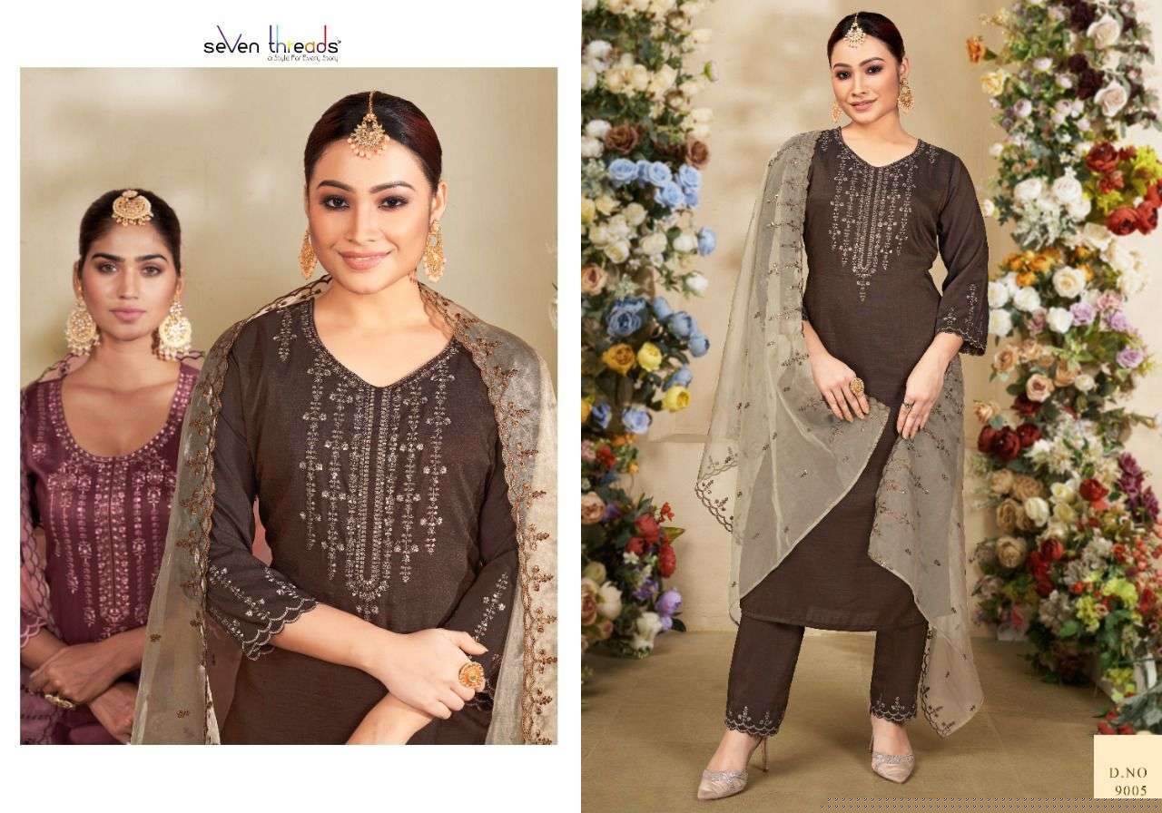 REHNUMA BY SEVEN THREADS 9001 TO 9007 SERIES BEAUTIFUL SUITS STYLISH FANCY COLORFUL CASUAL WEAR & ETHNIC WEAR BEMBERG SILK DRESSES AT WHOLESALE PRICE
