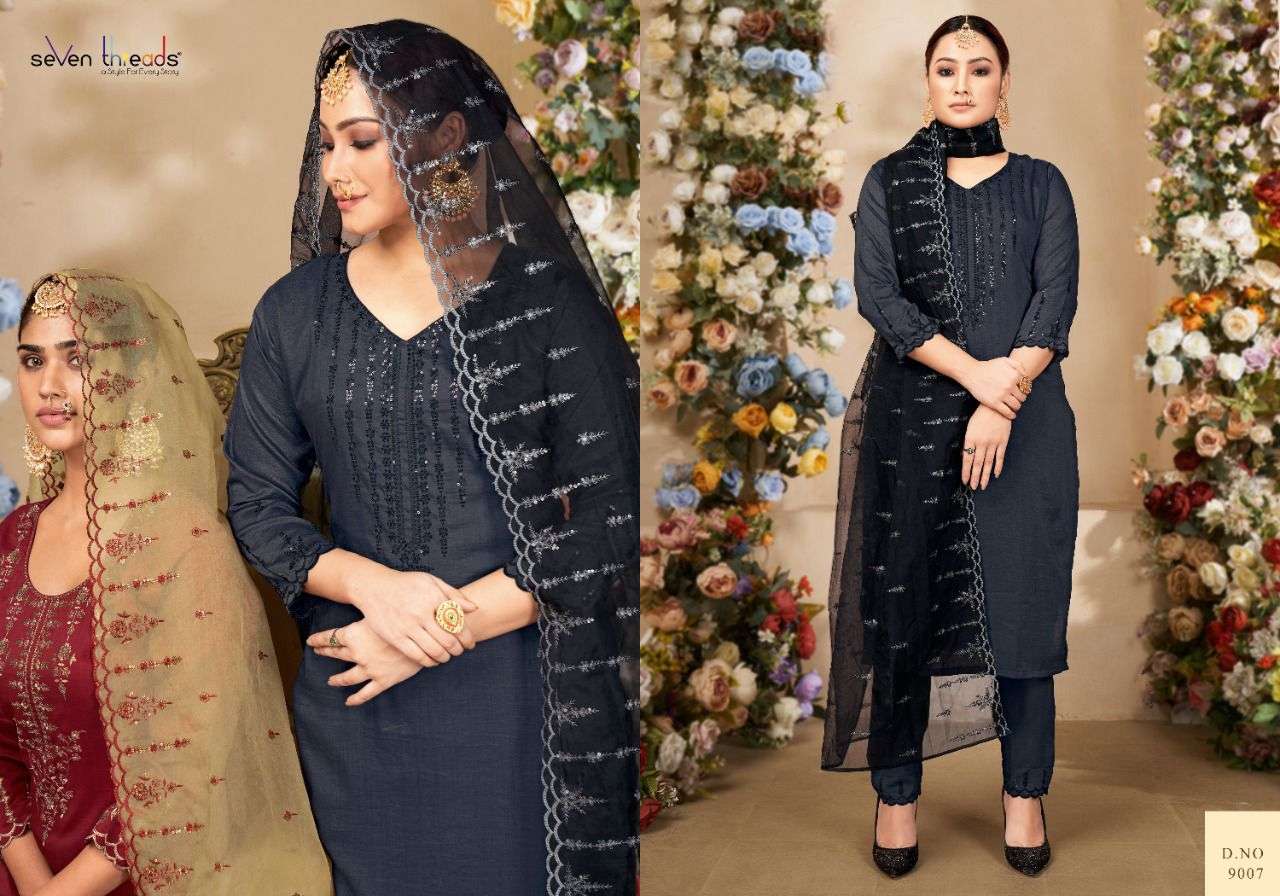 REHNUMA BY SEVEN THREADS 9001 TO 9007 SERIES BEAUTIFUL SUITS STYLISH FANCY COLORFUL CASUAL WEAR & ETHNIC WEAR BEMBERG SILK DRESSES AT WHOLESALE PRICE