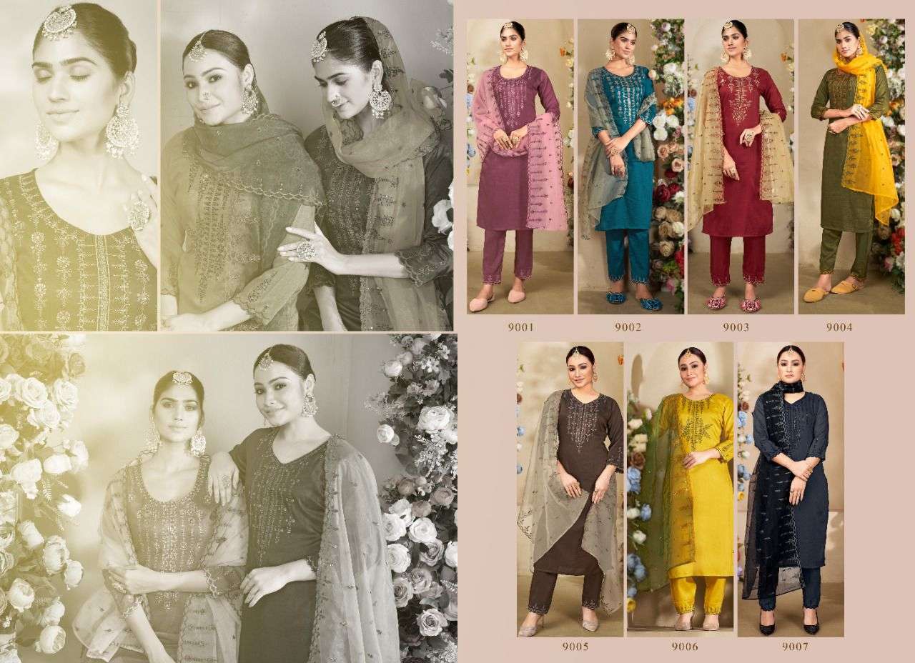 REHNUMA BY SEVEN THREADS 9001 TO 9007 SERIES BEAUTIFUL SUITS STYLISH FANCY COLORFUL CASUAL WEAR & ETHNIC WEAR BEMBERG SILK DRESSES AT WHOLESALE PRICE